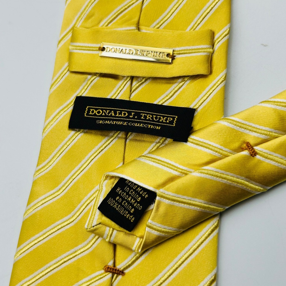 Donald J. Trump Silk Tie Mens OS Yellow Striped Signature Collection Power Tie